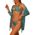 thumbnail image 4 of Conjuntos de bikini de leopardo para mujer, 3 piezas de trajes de baño con lazo y cubierta de malla pequeña verde, 4 of 5