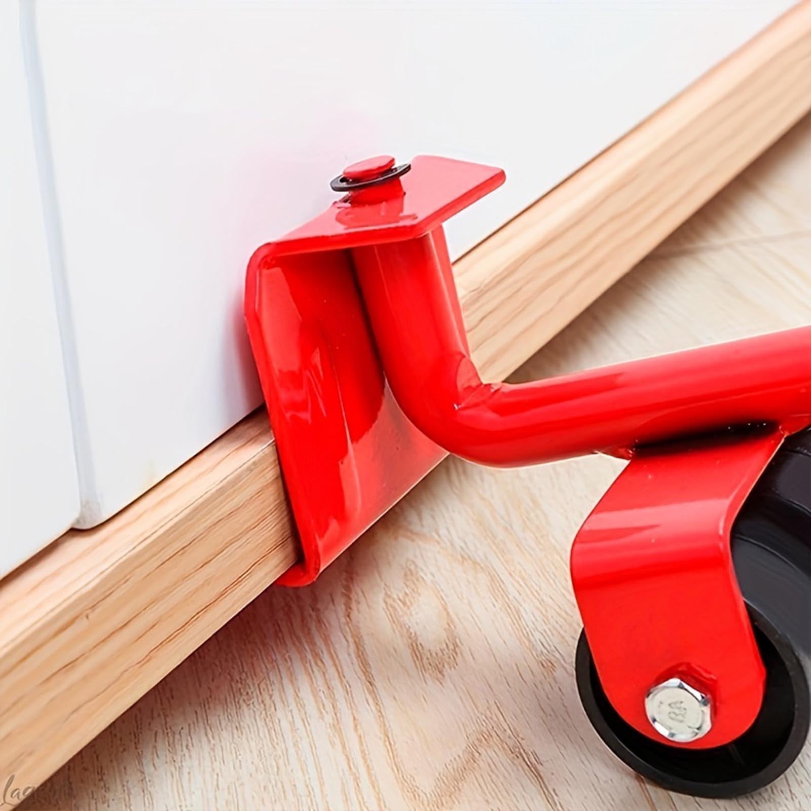 Furniture Moving Tool, Heavy Object Mover with 4 Casters and 1 Pry Bar, Red, for Moving Sofas Beds Refrigerators - Heavy Duty Furniture Lifter with Universal Wheels, for Home Office Warehouse - 1 Set