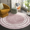 thumbnail image 2 of SAFAVIEH Border & Stripe Hyram Bordered Shag Area Rug, Pink/Ivory, 6'7" x 6'7" Round, 2 of 7