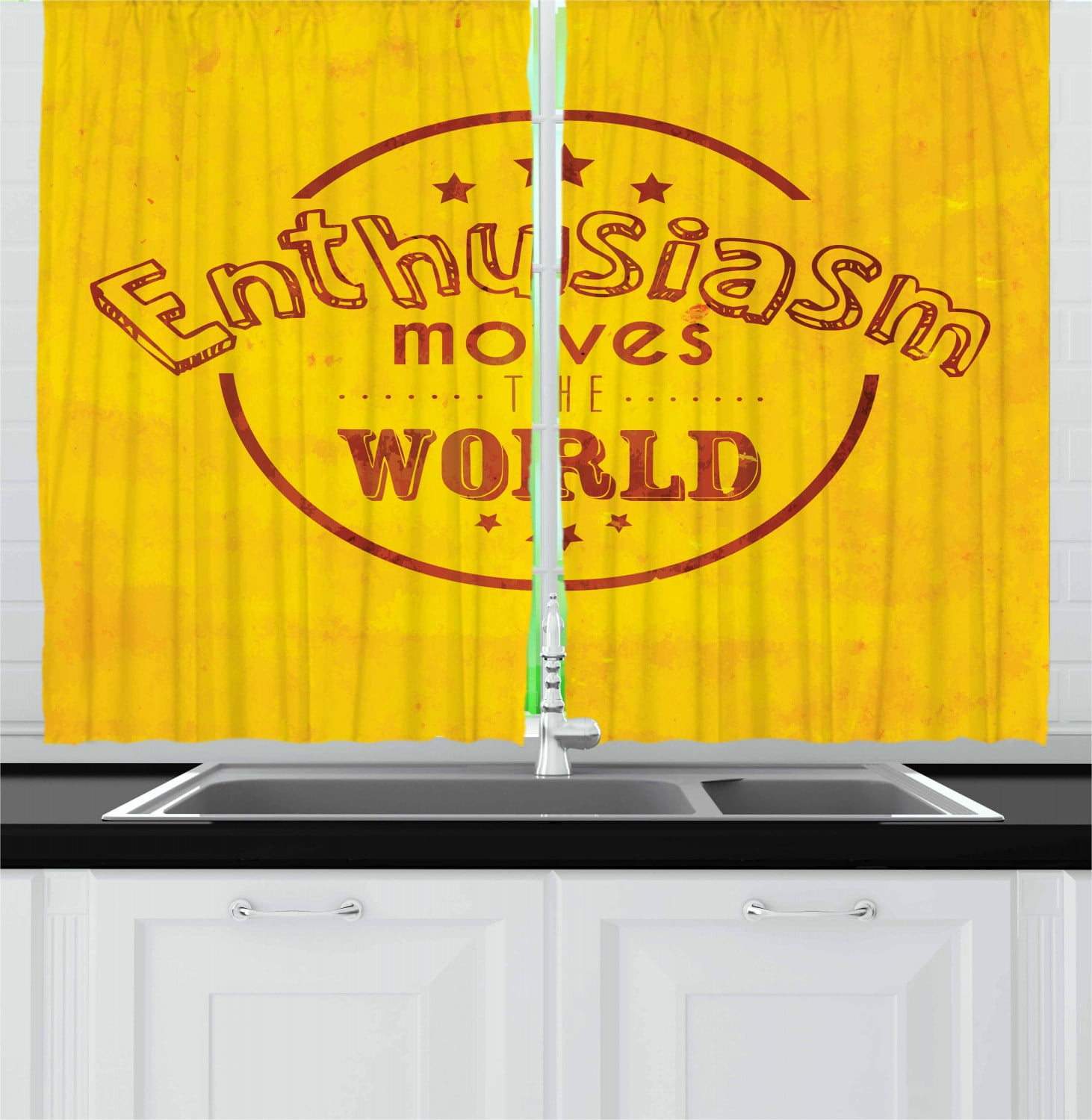 Motivational Curtains 2 Panels Set Inspirational And Encouraging Quote Enthusiasm Moves The World Print Window Drapes For Living Room Bedroom 55w X 39l Inches Yellow And Redwood By Ambesonne Walmart Com