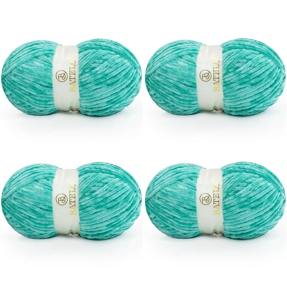 BATELO Velvet Chenille Yarn for Crocheting & Knitting 1440 Yards, Soft Thick Fluffy Bulky Blanket Yarn, 4 Pack of 10.5oz (Teal Green)