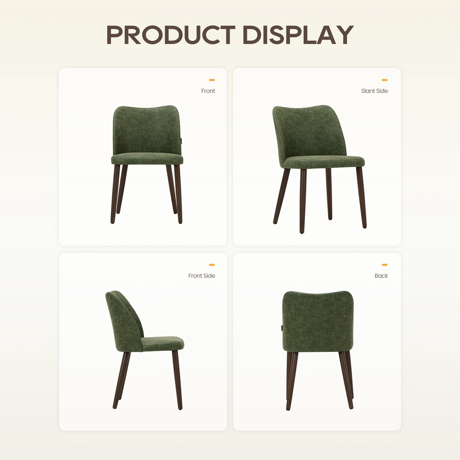 EOP Upholstered Dining Chairs Set of 2, Mid Century Modern Dining Room Chairs, Fabric Farmhouse Dining Side Chairs with Wood Legs, Armless Kitchen Chairs with Wingback, Green