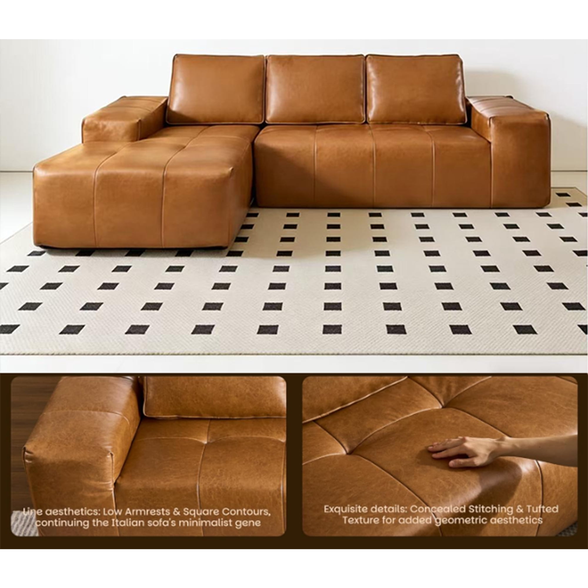 Boneless Brown Faux Leather Cloud Sectional Sofa with Chaise,L Shaped Modular Deep Seat Sofa Couch, No Assembly Required,Left-Hand Facing