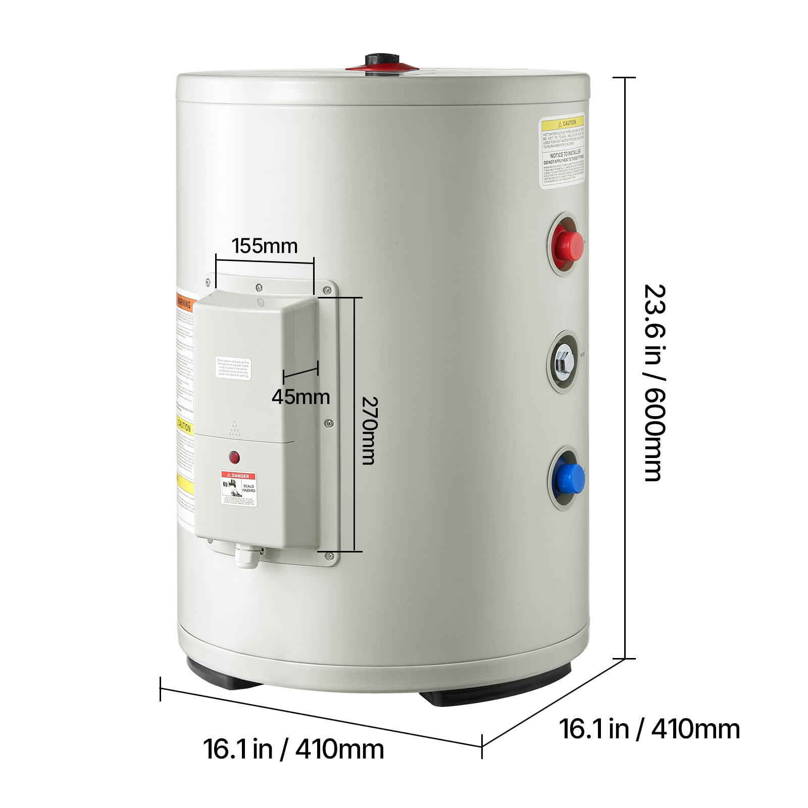 KFFKFF 12-Gallon Electric Tank Water Heater, 1600W Point-of-Use Unit with LED Heating Indicator, Adjustable Knob, Side Outlet, 120V Compact Design with T&P Valve for Apartments and Studios, Gray