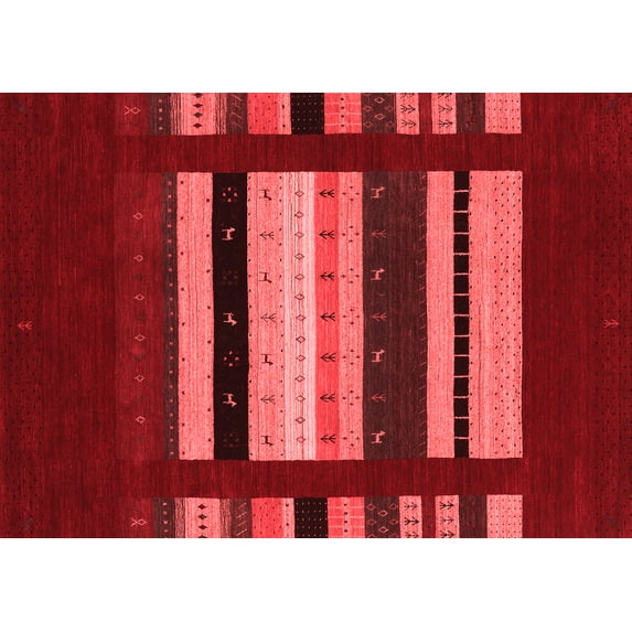 Ahgly Company Indoor Rectangle Abstract Red Contemporary Area Rugs, 2' x 4'