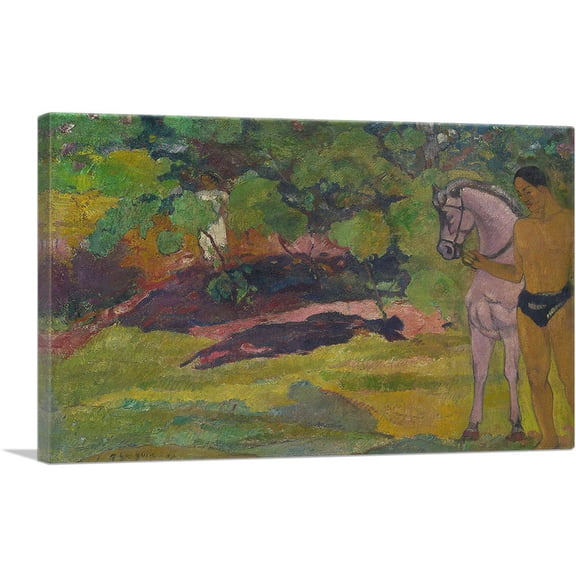 ARTCANVAS In the Vanilla Grove - Man and Horse 1891 Canvas Art Print by Paul Gauguin - Size: 26" x 18" (0.75" Deep)