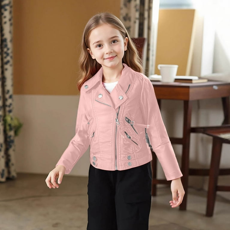 JSGEK Boys Girls Leather Jacket Stand Collar Motorcycle Warm Soft Velvet  Cozy Outerwear Casual Cute Stylish Fall Winter Kids Clothing Pink 7 Years -  Walmart.com