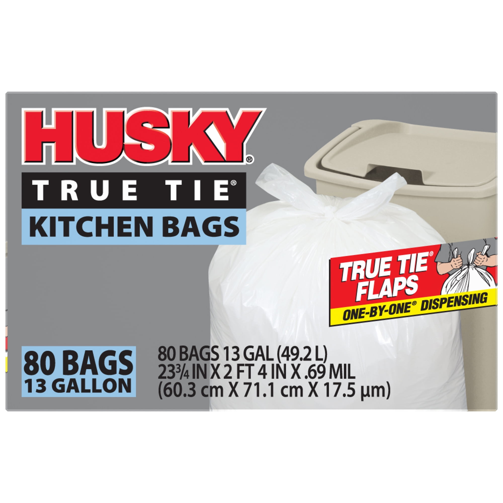 Husky 13 Gallon White Tall Kitchen Bags, Flap Tie, 80 Count, Fits 