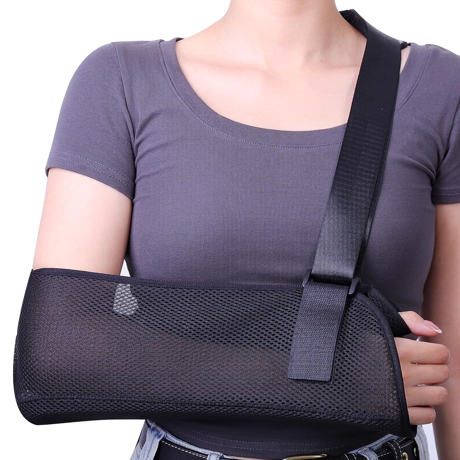 Anmahe Arm Sling For Shoulder Injury Broken Wrist, Shoulder Sling Support Breathable, Adjustable Sling For Arm Support, With Storage Bag, Navy Blue - View #2