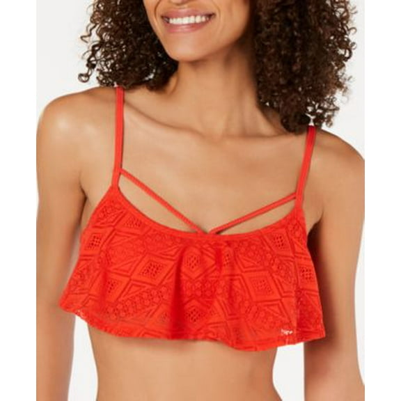 Hula Honey Juniors Crocheted Flounce Bik Red L