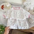 thumbnail image 3 of Lopeceal Girls Homewear 2 Piece Cute Outfit Floral Print Loose Pullover Crew Neck with Shorts Breathable Comfortable 6M-12Y, 3 of 5