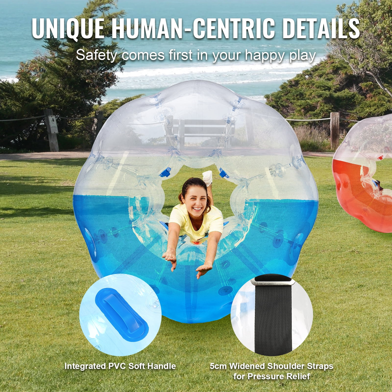 KFFKFF 2-Set Inflatable Collision Spheres, 5FT/1.5M Body-Sized Zorb Spheres for Adolescents & Adults, 0.8mm Durable PVC Human-Sized Hamster Spheres for Outdoor Group Fun