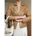 thumbnail image 2 of Chaqueta de cuero genuino para mujer, chaqueta de primavera y otoño de 2024, nueva moda, abrigo corto de piel de oveja con cuello entallado y cruzado, 2 of 5