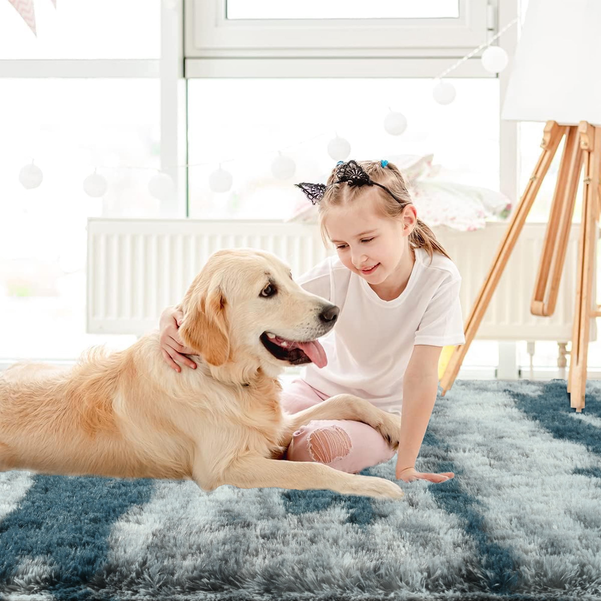 Arogan 6x9 Feet Area Rugs for Living Room Bedroom, Blue Soft Fluffy Shaggy Bedside Carpet, Machine Washable Indoor Floor Rug for Kids Home Decor Aesthetic