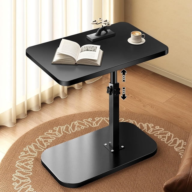 Mesa Auxiliar Sala, mesas laterales para sala en Forma de C, 360° Mesita de Noche Giratoria, Altura Ajustable, mesita de centro, para Sofás y recamara y sala, (Negro)