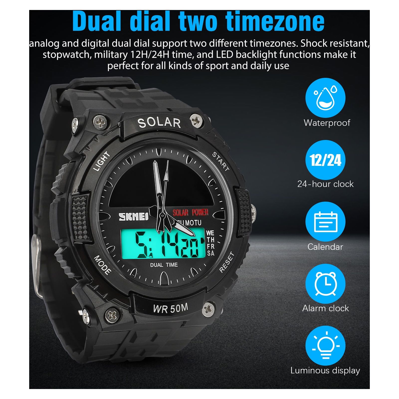 Men's Digital Sports Watch, Large Face Waterproof Wrist Watches for Men  with Stopwatch Alarm LED Back Light, Multi-Functional Military Watch  Outdoor Digital Analog Sports Watch