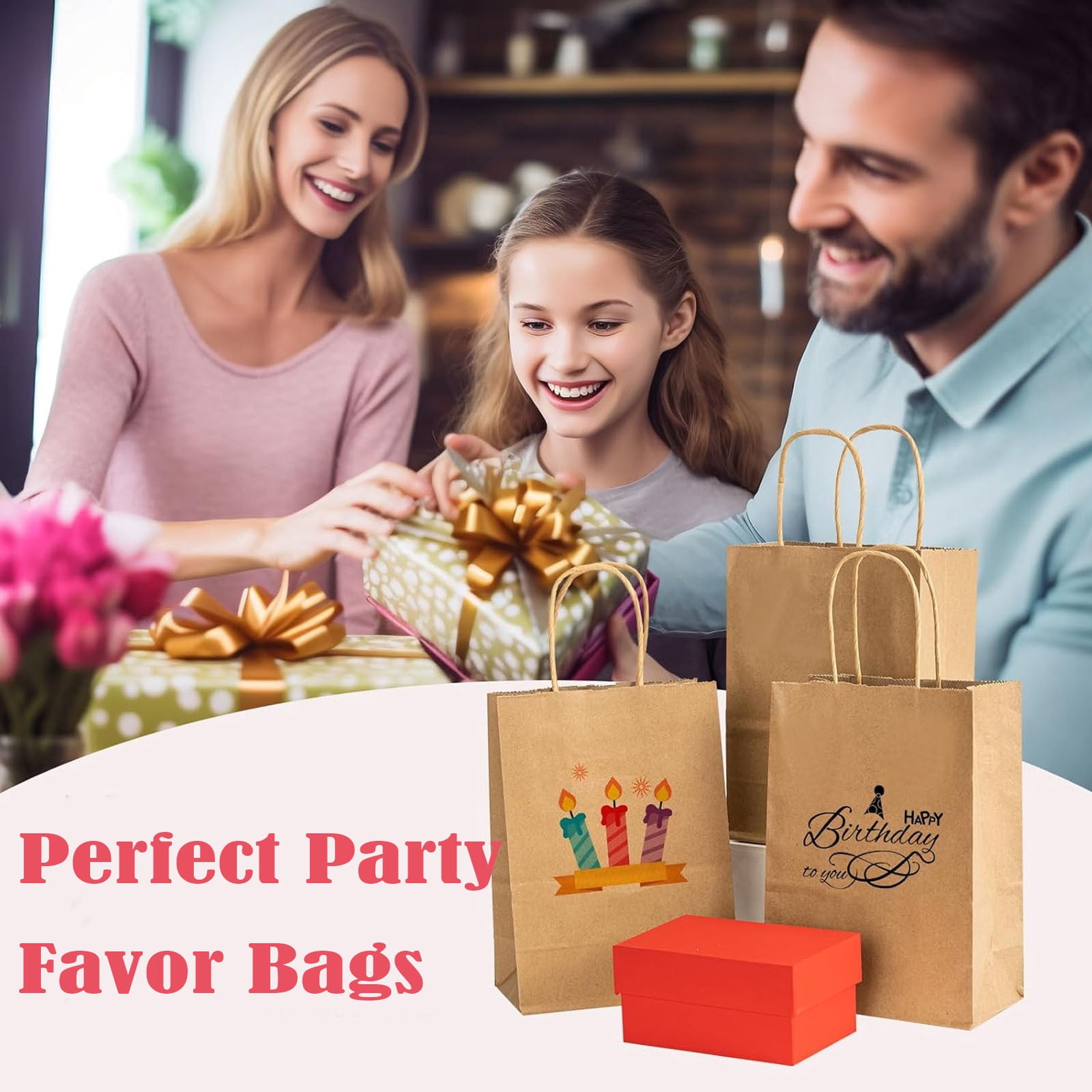 BagDream 100Pcs Brown Kraft Paper Bags with Handles, Paper Gift Shopping Bags Medium Size for Wedding, Father's Day, Baby Show and Birthday, 8"x4.25"x10.5"