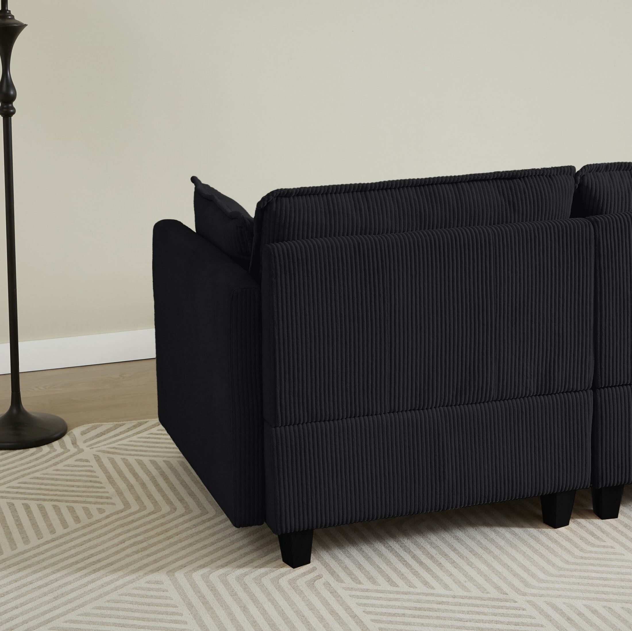 AENKYO 70.86'' Oversized Deep Seat Loveseat Sofa, Corduroy 2-Seater Couch with 4 Pillows, Black