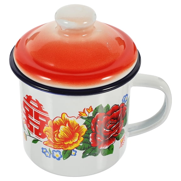 WASHWEPE Coffee Cups with Lids Enamel Chinese