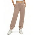 thumbnail image 6 of Tianiyouqing Women's Oversized Elastic Bottom Sweatpant High Waisted Drawstring Elastic Waist Relaxed-Fit Long Pants Summer Fleece Lined Lightweight Jogging Trousers Camel S, 6 of 6