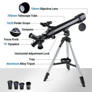 Telescope for Adults with 3 Rotatable Eyepieces, 700mm HD High Powered Astronomy Telescope, 70mm Large Aperture Optics Telescope for Moon Viewing, Outdoor Scenery Watching