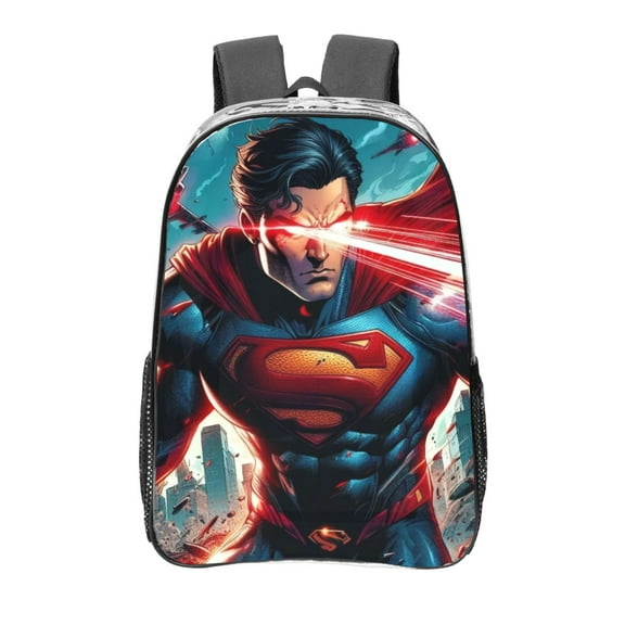 Superman Clear Backpack 16 Inch Large Capacity PVC Transparent Laptop Bags for Adults, See Through Clear Bookbag for School Sports Work Travel College