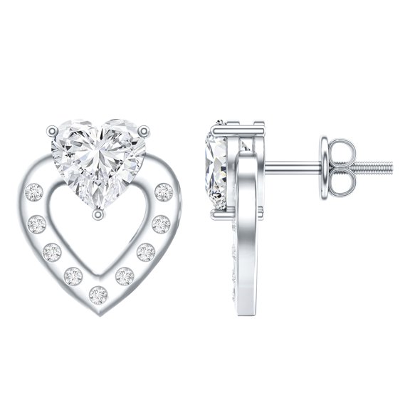 Rosec Jewels Lab Diamond Heart Stud Earrings - 6 mm - 1 Carat Diamond Earrings for Valentines - EF-VS Grade, 925 Sterling Silver