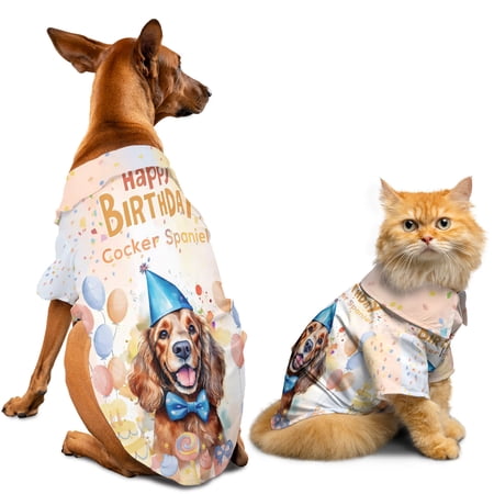 Watercolor Cocker Spaniel Happy Birthday Celebration Balloons Gift Party Hawaiian Summer Shirt for Small Medium Large Dog Cat Cockers Dog Lover Gifts - 00028