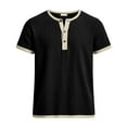 thumbnail image 6 of GUZOM Mens Black Henley Shirt Short Sleeve | Slim Fit Linen Cotton Blend Casual Button Down Top for Men,Size 3XL, 6 of 6