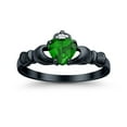 thumbnail image 2 of Blue Apple Jewelry Co. Claddagh Heart Promise Ring Simulated Green Emerald Black Tone 925 Sterling Silver, 2 of 5