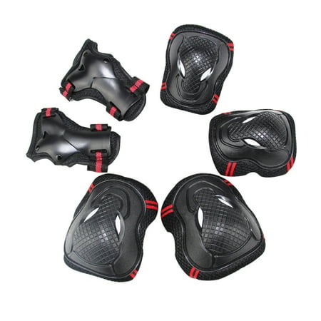 - Elbow Wrist Knee Pads Sport Safety Protective Gear Guard for Teenager Skateboard Skating Cycling Riding Blading Set of 6pcs - Black + Red/M