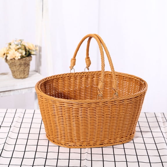 Phenofice 1Pc Portable Flower Storage Basket Simulated Rattan Brown Decorative Snack Basket for Home