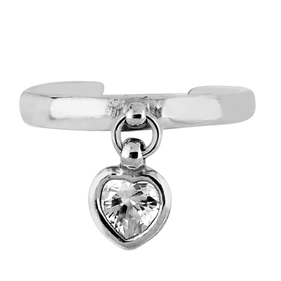 Ritastephens Heart Toe Ring Clear CZ Adjustable  Gift Box included real Sterling Silver 925