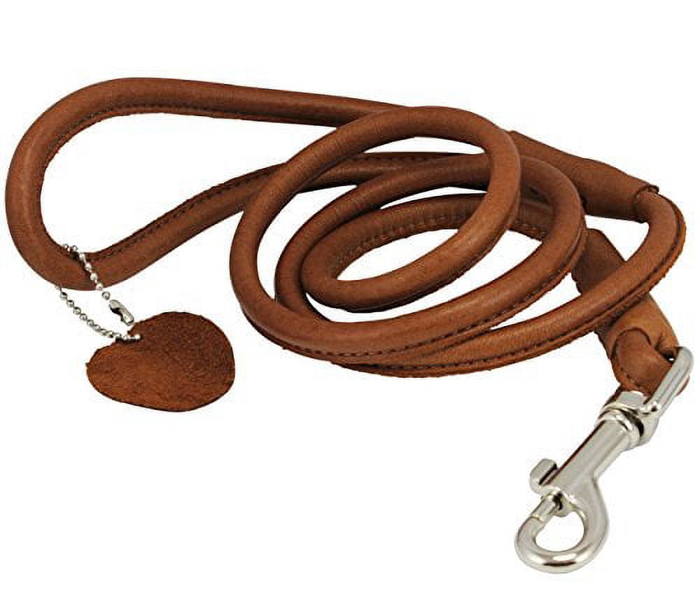 round genuine rolled leather dog leash 4' long 1/2 wide brown for medium breeds