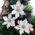 thumbnail image 3 of Piezas de adornos de árbol JanHm flores artificiales Navidad Poinsettia plateada 8 piezas, 3 of 4