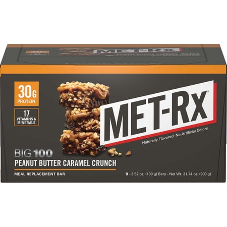 MET-Rx Big 100 Colossal Protein Bar, Peanut Butter Caramel Crunch, 100 g Bar (9 count), High Protein Bars to Support Energy Levels and Muscles, Great as A Meal Replacement, Gluten Free