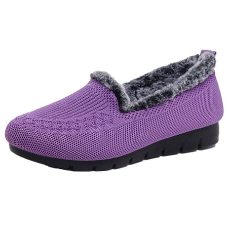 

Velvety Comfort Women Casual Fashion Flat Fuzzy Thickening Warm Comfy Cotton Shoes for Indoor Outdoor 40 Black