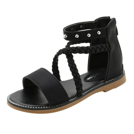 

ZHUASHUM Girls Sandals Sandals Princess Shoes Soft Sole Beach Sandals Kids Roman Shoes Black 11-11.5 Years