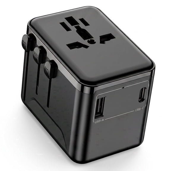MOSENSE Universal Travel Adapter With USB A & Type C Ports, Type I C G A Outlets, For EU US Europe, Black