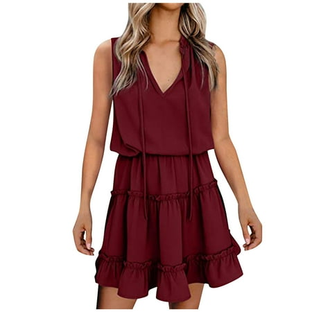 

Wedding Guest Dresses for Women Pink Dress for Women Women s Summer V-neck Trendy Sleeveless Pleated Mini Skirt Dress Summer Savings Dresses for Women Formal Dresses for Women Evening Party