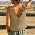 thumbnail image 6 of yoeyez Linen Tank Tops for Women Summer V Neck Sleeveless Tops Cute Tie Shoulder Bow Lightweight Fashion Beach Blouse Khaki,M, 6 of 6