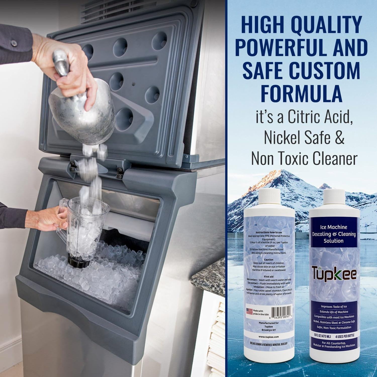 Tupkee Ice Machine Cleaner Solution 16 fl oz Ice Maker Cleaner Descaler, Nickel Safe - Universal for Affresh, Whirlpool 4396808, Manitowoc, Kitchenaid, Scotsman - Pack of 2