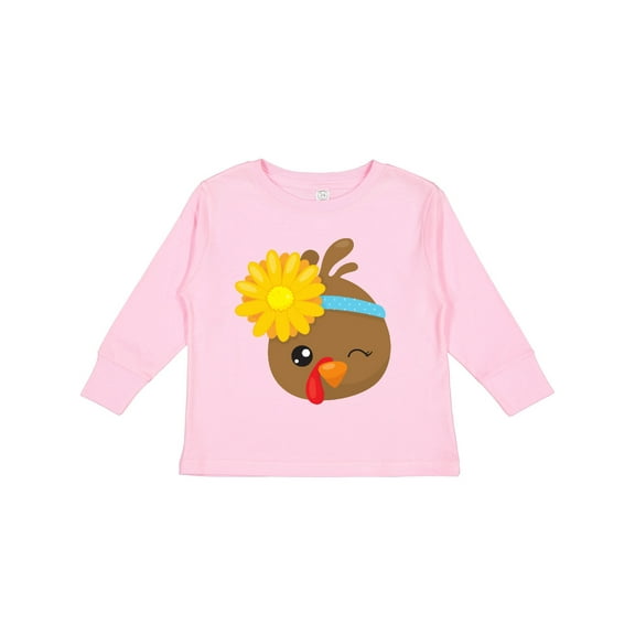 Inktastic Thanksgiving Turkey, Brown Turkey, Sunflower Boys or Girls Long Sleeve Toddler T-Shirt