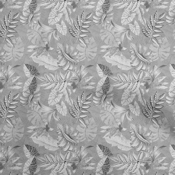 oneOone Cotton Poplin Light Gray Fabric Tropical Leaf Dress Material Fabric Print Fabric By The Yard 56 Inch Wide