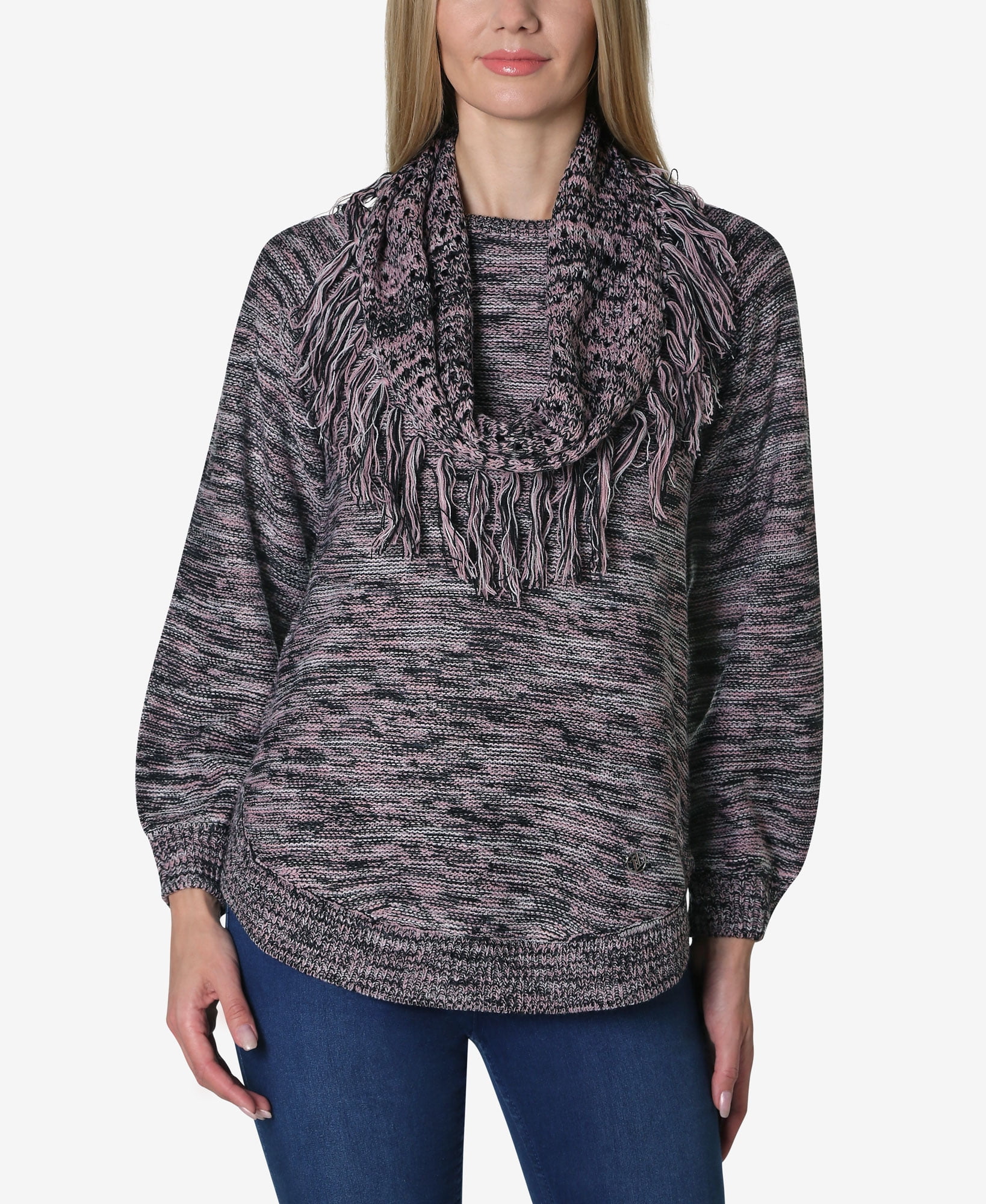 sweater with attached scarf