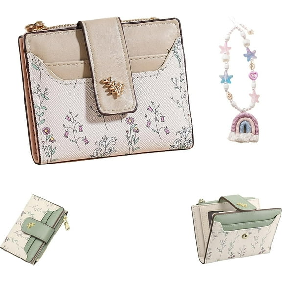 Small Wallets for Women, Blocking Leather Card Holder with Zipper Coin Pocket, Bifold Compact Wallet for Women with ID Window, Travel Slim Wallet for Credit Cards and Cash (khaki)