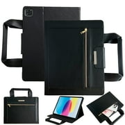 Handbag Style Universal Folio Case for iPad Pro 11" (1st/2nd/3rd/4th Gen) / iPad Air 10.9" (4th/5th Gen) with Handle, Card Slots, Zippered Pocket, Auto Sleep Wake, PU Leather Protective Cover, Black
