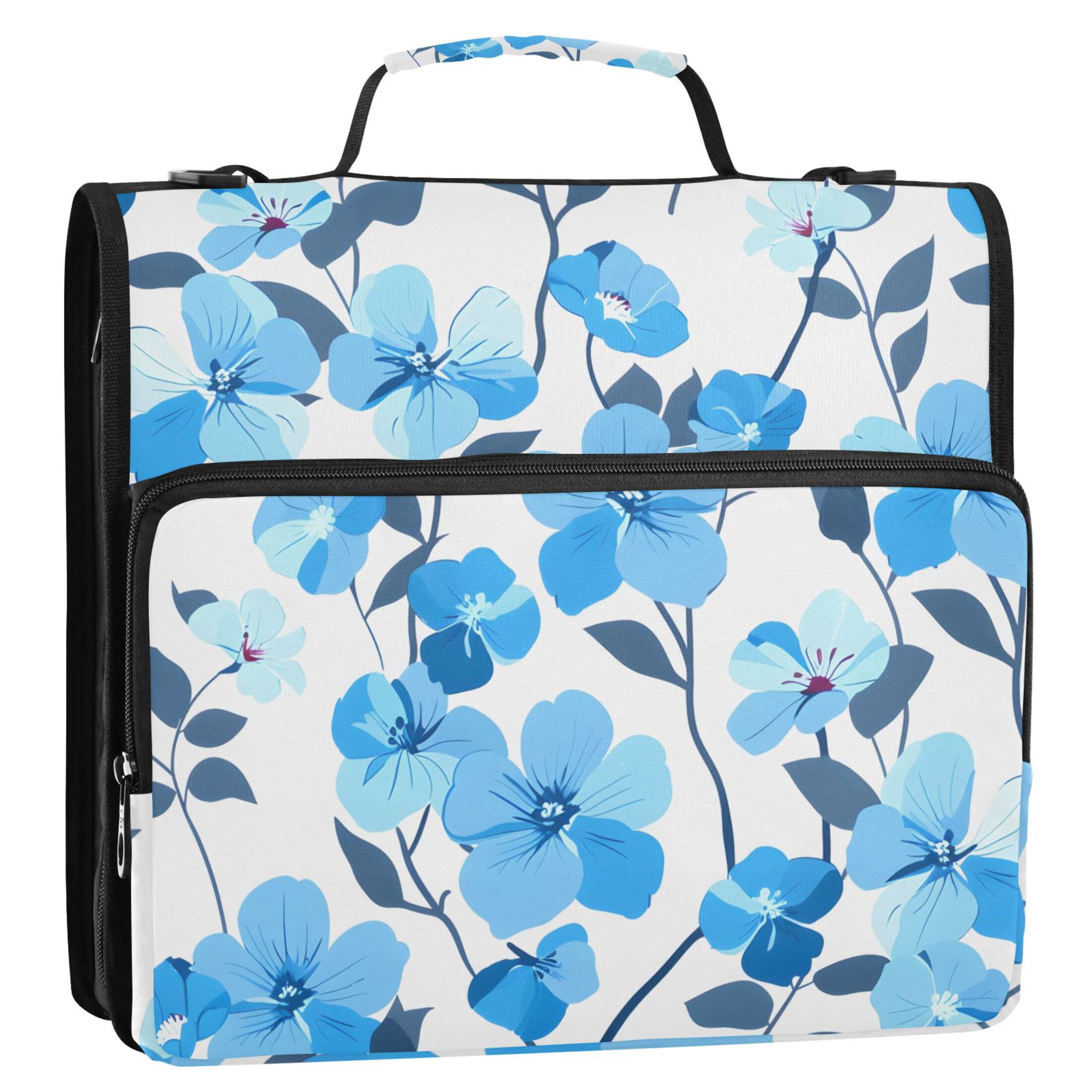 ALAZA Zipper Binder Blue Flowers 3 Ring Trapper Keeper File Folder Organizer Bag