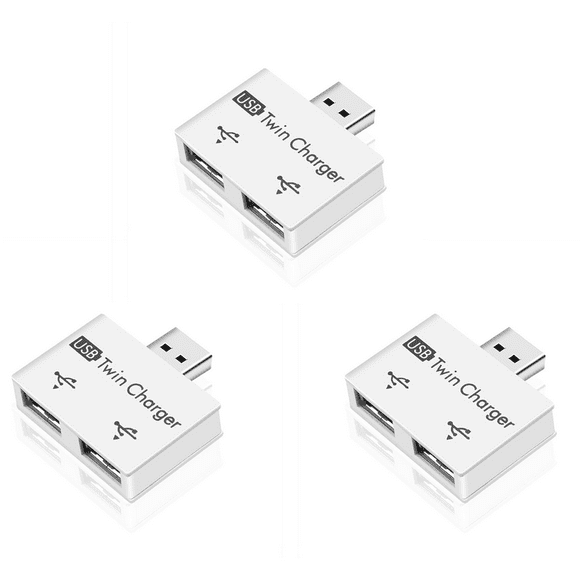 3X Portable Mini USB Hub to 2 Port Charger Hub Adapter USB Splitter Dual USB Charging Extender for Phone Computer White