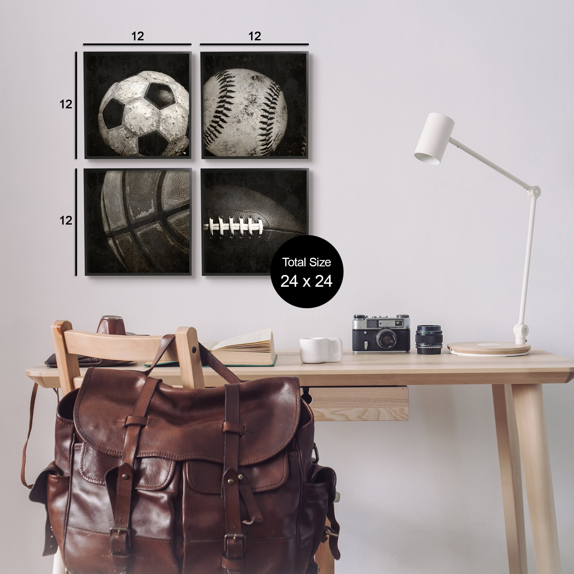 Stupell Industries Sports Balls Photography Sports Photography Black Framed Art Print Wall Art, 12 x 12, Set of 4